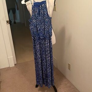 Blue Patterned Wide Leg Jumpsuit
